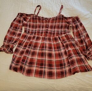 Torrid Red Plaid Off-Shoulder Blouse